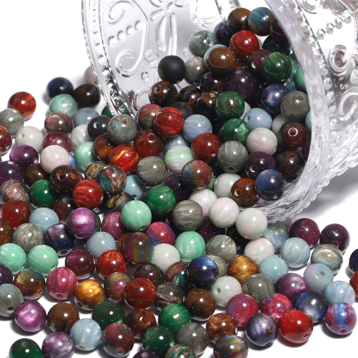 10Pcs 8mm Glitter Colorful Resin Beads Round Charms Acrylic Beads for Jewelry Making Handmade DIY Bracelet Necklace Accessories