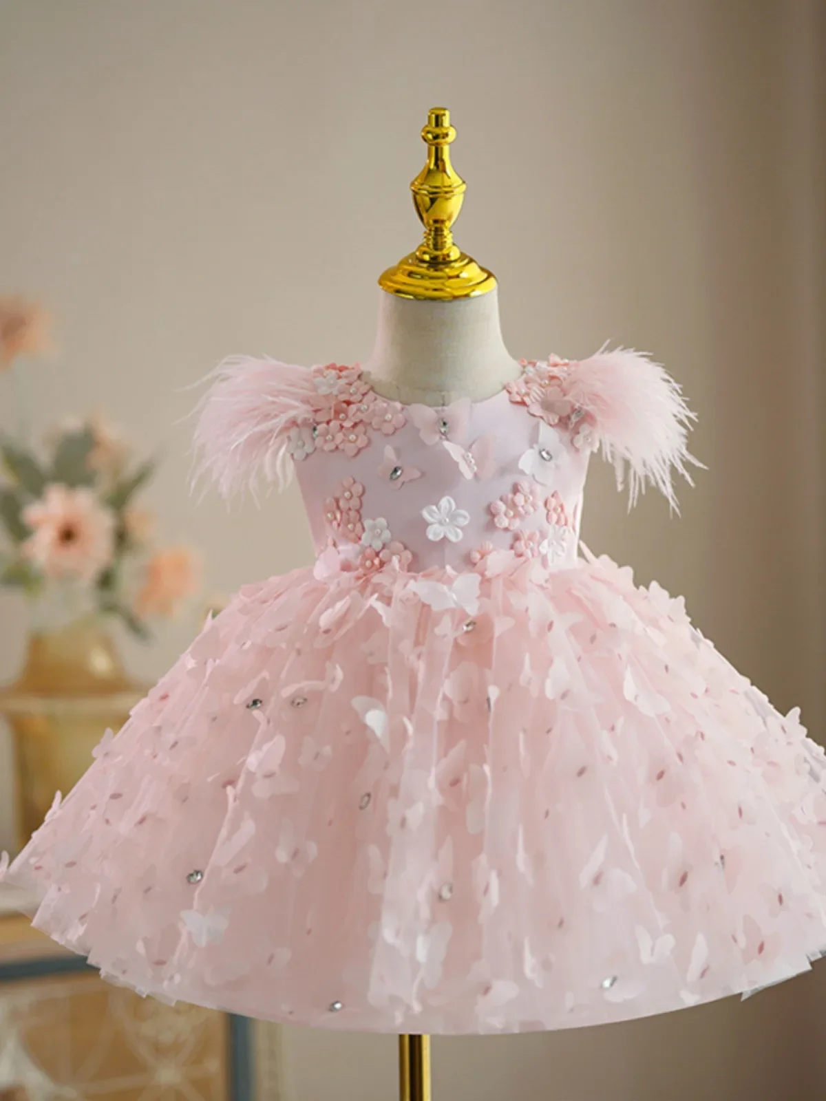 Vestidos de cumpleaños de lujo rosa para niñas, vestido de noche de princesa de bautismo para niños, ropa de fiesta de boda para niñas pequeñas