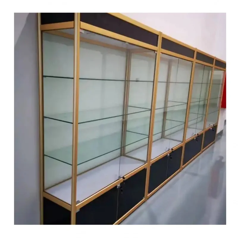 custom.Smoke Shelves Furniture Wall Display Show with Strip Lights Lockable Glass Display Showcase Cabinet