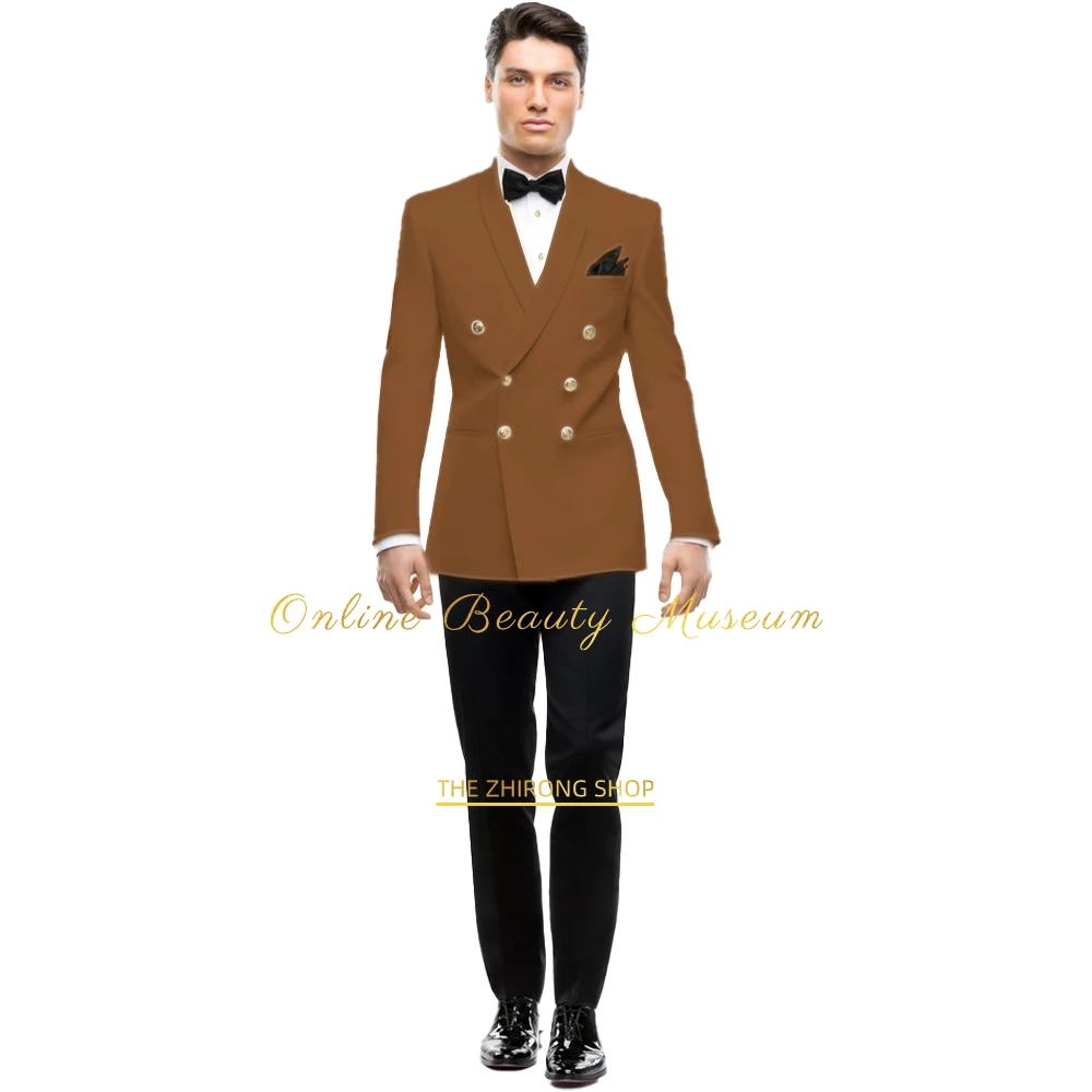 Men\'s Ivory 2-piece Suit with Gold Double-breasted Buttons, Wedding Banquet Event Adult\'s Day and other Formal Occasion Wear