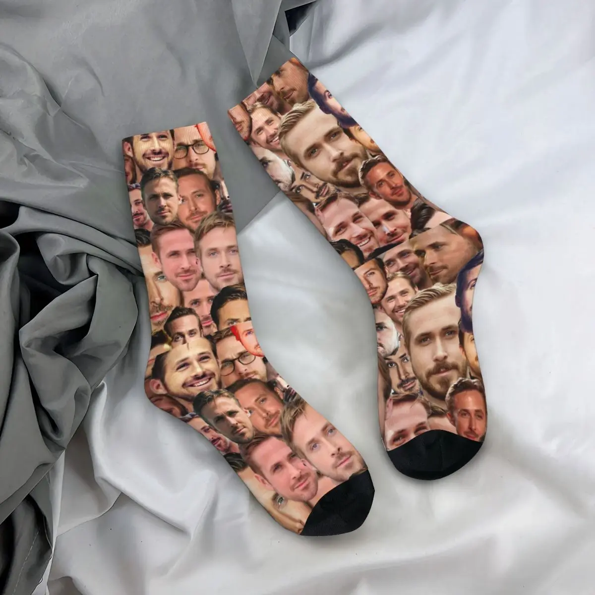 Casual RYAN GOSLING Kendall Face Soccer Socks Polyester Crew Socks for Unisex Non-slip