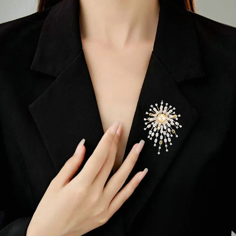 

Элегантная брошь с золотым фейерверком, высококачественный женский изысканный и большой дизайн, костюмная брошь и аксессуар.