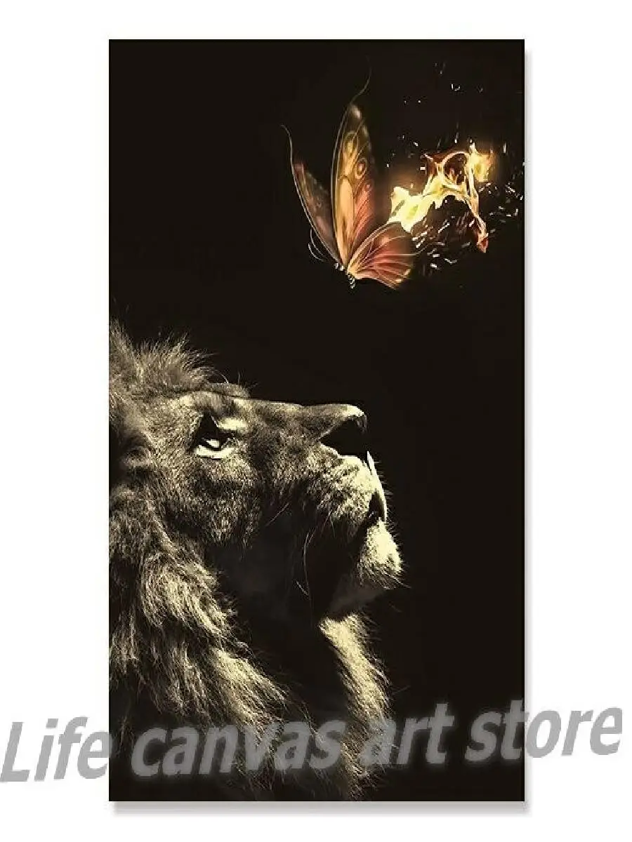 Leopard Wolf Lion Smoking with Butterfly  Wild Animal Art Canvas Posters for Living Room Wall Decor Home Decor Prints  Pictures