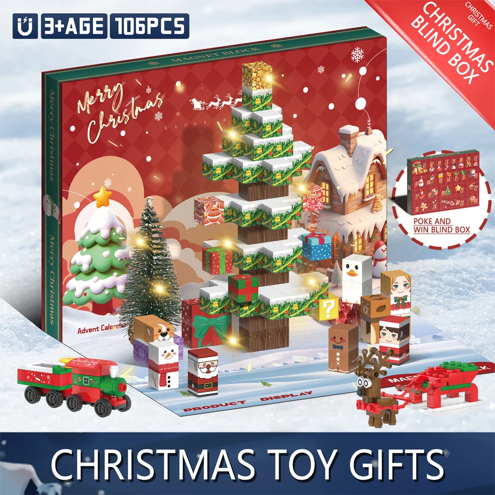 Xmas Toy-Gingerbread Man Magnetic Blocks+Christmas Tree Model+Elk Building Blocks | Light Strips | Christmas Eve Children's Gift