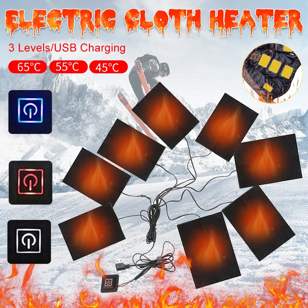 3 Levels DIY USB Electric Heated Jacket Heating Pad Themal Warm Winter Heating Vest Pads For Outdoor Heated Clothing Vest Jacket