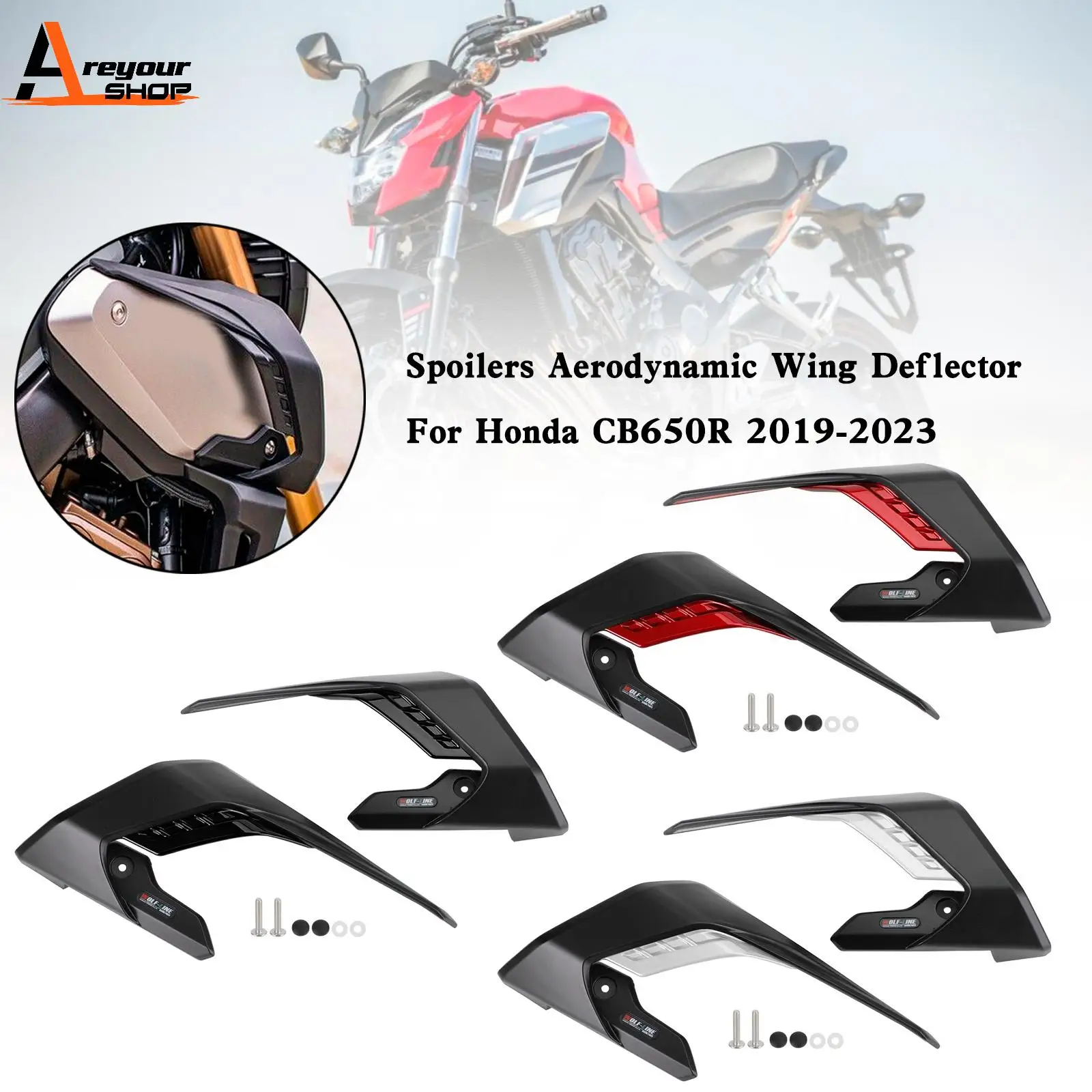 

Areyourshop Side Spoilers Aerodynamic Wing Deflector Fairing for Honda CB650R 2019-2023