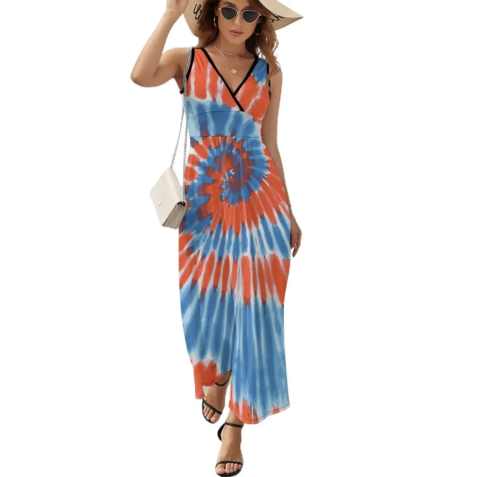 

Blue and Orange tie-dye Sleeveless Dress dresses with long sleeves Long dress woman Dresses long dress women