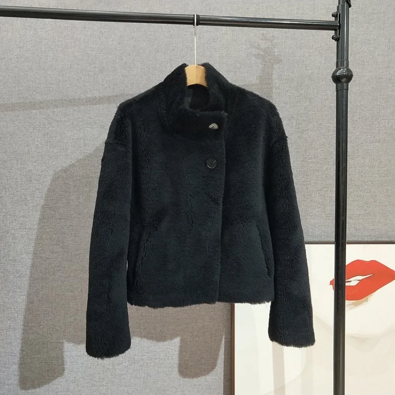 الشباب نمط قصير الأغنام شيرلينغ معطف الصوف الحقيقي الفراء سترة المرأة الوقوف طوق ملابس خارجية للمناسبات غير الرسمية JT542