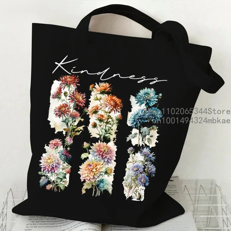 Flowers Are Like Life Canvas Tote Bag Women Shoulder Bag Vintage Wildflower “Forget Me Not” Fashion Aesthetics Shoulder Handbags