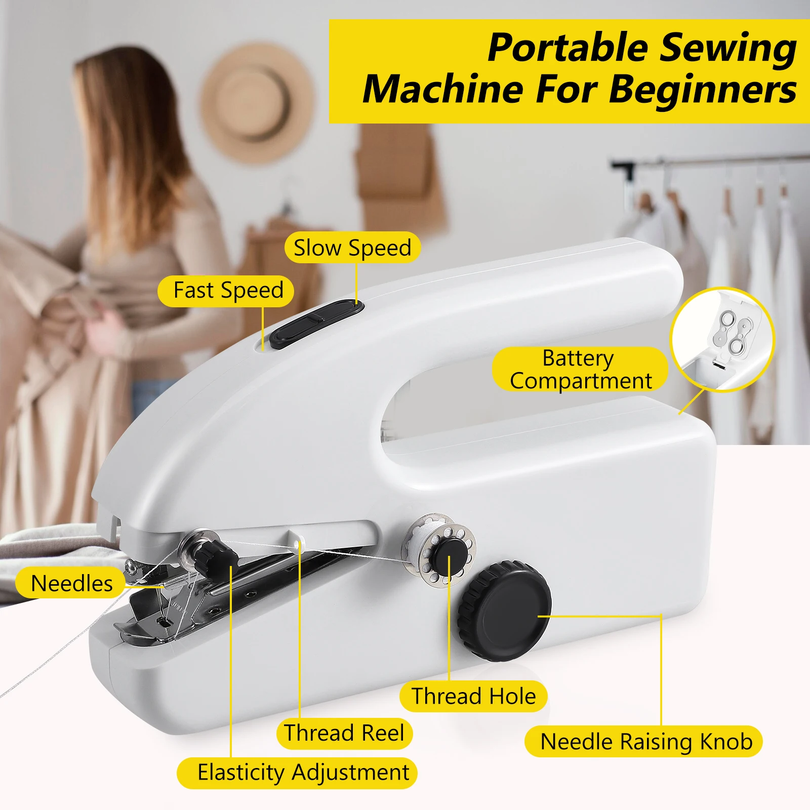 

Миниатюрная электрическая швейная машинка, ручная, для ремонта, пластиковая, 2 скорости, одноигольная, для шитья своими руками, аксессуар
