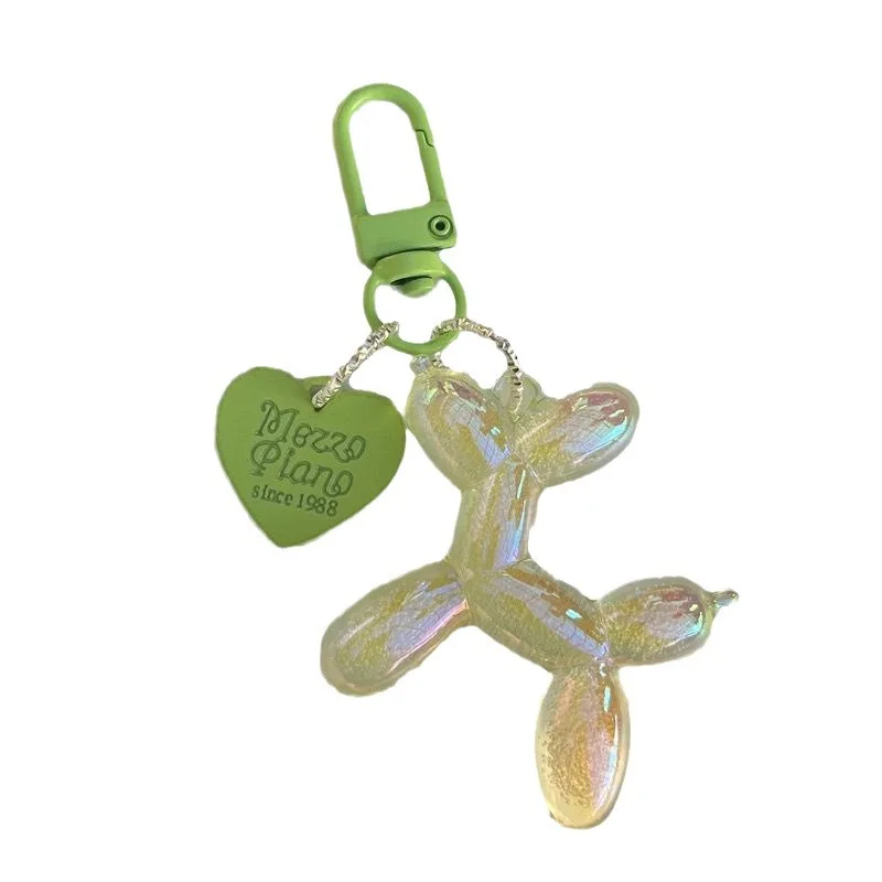 Balloon Dog Keychain for Women Cute Cartoon Bag Decoration Glow In The Dark Puppy Key Chain with Flower Charms Girl Friend Gift