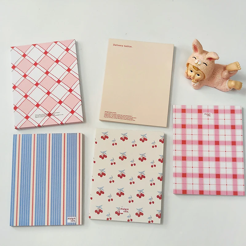 50Pcs Cute Cherry Plaid Memo Pad Message Notes Paper Decor Scrapbook To Do List Daily Check Schedule Planner Notepad Stationery