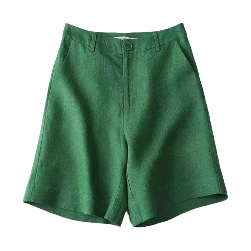 High Waist Cotton Linen Women's Shorts Summer New Style Casual Wide Leg Pants Versatile Straight Cut Five-Quarter Length