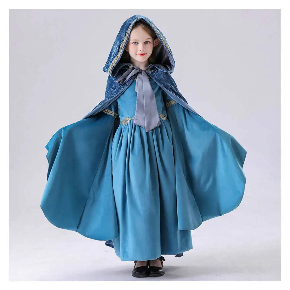 Disguise Arwen Cosplay Blue Dress Cloak Kids Children Costume Roleplay Cape for Girls Fancy Cloth Halloween Carnival Party Suit