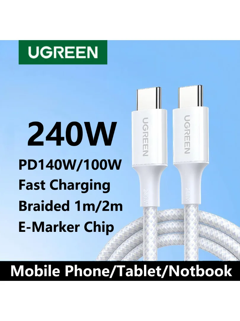 UGREEN 240W Kabel USB-C do USB-C 100W PD Szybkie Ładowanie i Przesyłanie Danych 1m 2m Ładowarka do APPLE iPhone iPad Macbook Samsung Android Pleciony — zdjęcie produktu 7