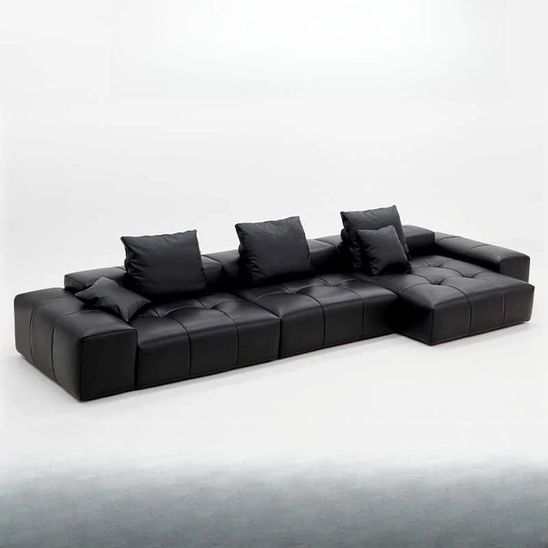 sofa full green leather sofa black module Italian minimalist living room high-end straight row leather art sofa