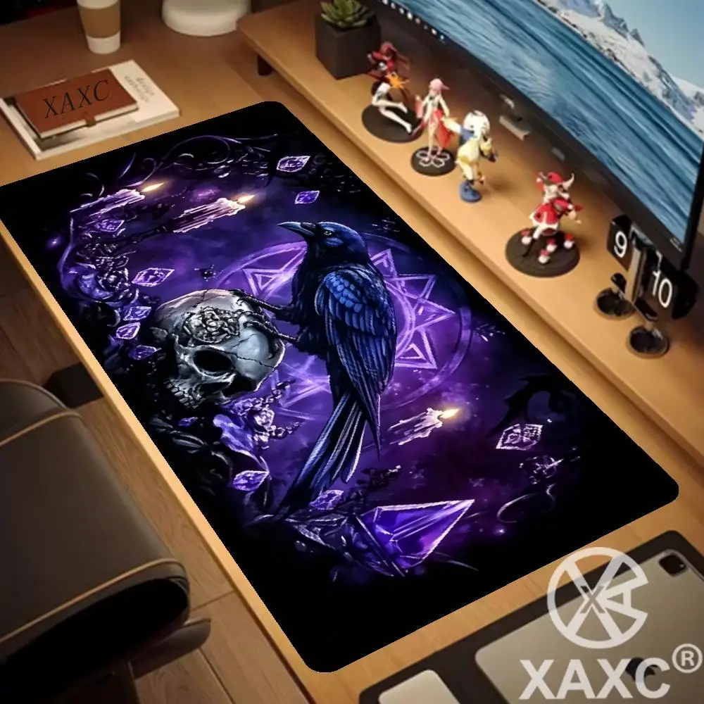 Gothic Raven Skull Mouse Pad Desk Mat Purple Raven Skull Candles Star Keyboard Mat for Laptop Pc Gaming Pad Computer Decor XAXC