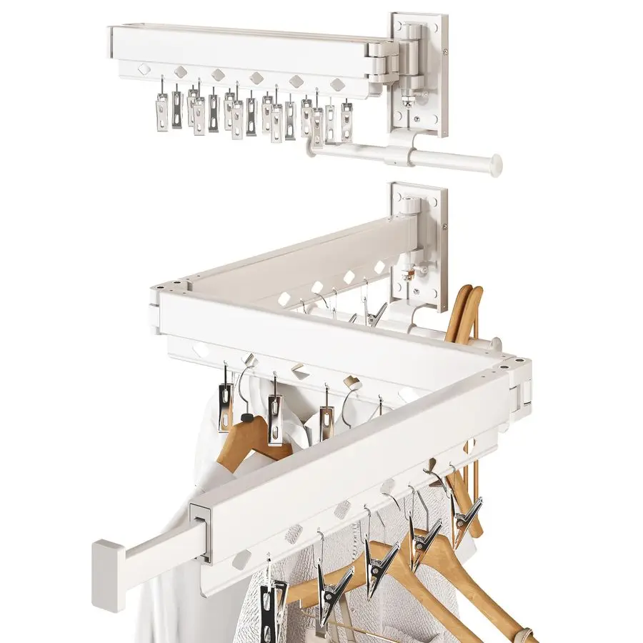 

Mounted Collapsible Clothes Drying Rack, Durable SpaceSaving Laundry Drying Rack Clothing Hanger, Upgraded with Clips and Windpr