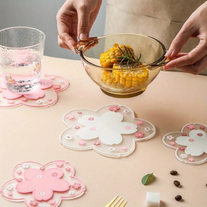 Cute Cherry Blossom Desktop Accessories- Adorable Placemats and Coffee Coasters,Heat-insulating and Thermal-retaining,Home Decor