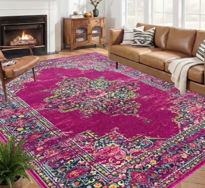 1pc Luxury Velvet Area Carpet - Bohemian Retro Carpet, Non Slip Backing VeryHigh Flow Areas Such as Living Rooms, Bedrooms Mats