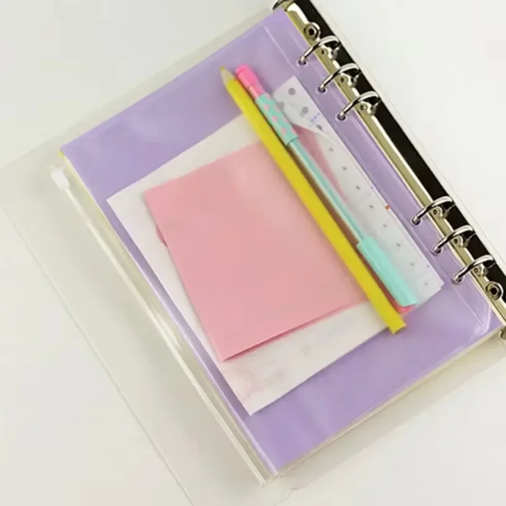 10 Peças de Bolsos com Zíper para Fichário A5 A6 A7, para Cadernos de 6 Argolas, Divisórias de Página, Bolsas de Arquivo de Documentos em PVC Impermeável