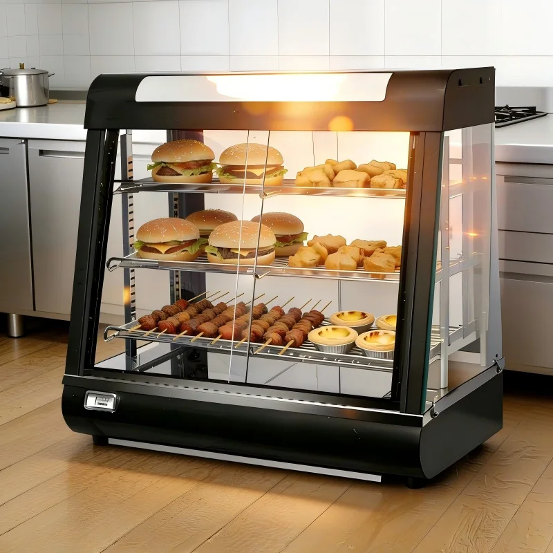 Black Insulated Commercial Display Cabinet with Constant Temperature for Fried Chicken and Burger Food Heating