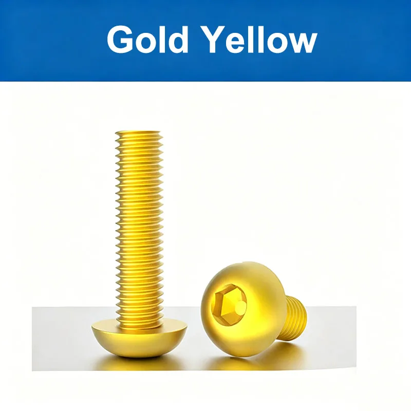 M3 M3.5 M4 M5 M6 Glod Yellow Anodized Aluminum Alloy Button Socket Cap Screws Round Head Allen Bolt Hex Drive Machine Screw