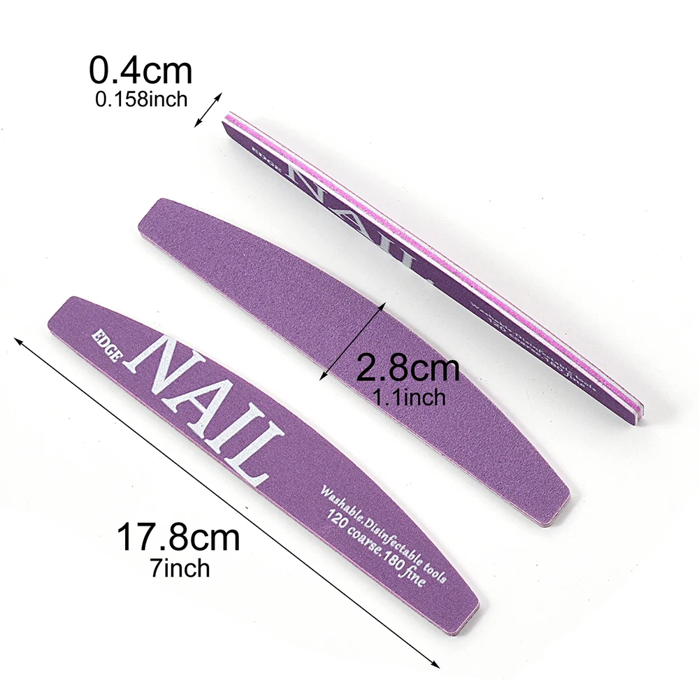 20 قطعة ملفات الأظافر المهنية 120 الخشنة 180 غرامة مانيكير لوازم نصف القمر الرملي الأظافر عازلة الملفات إزالة هلام طلاء الأظافر