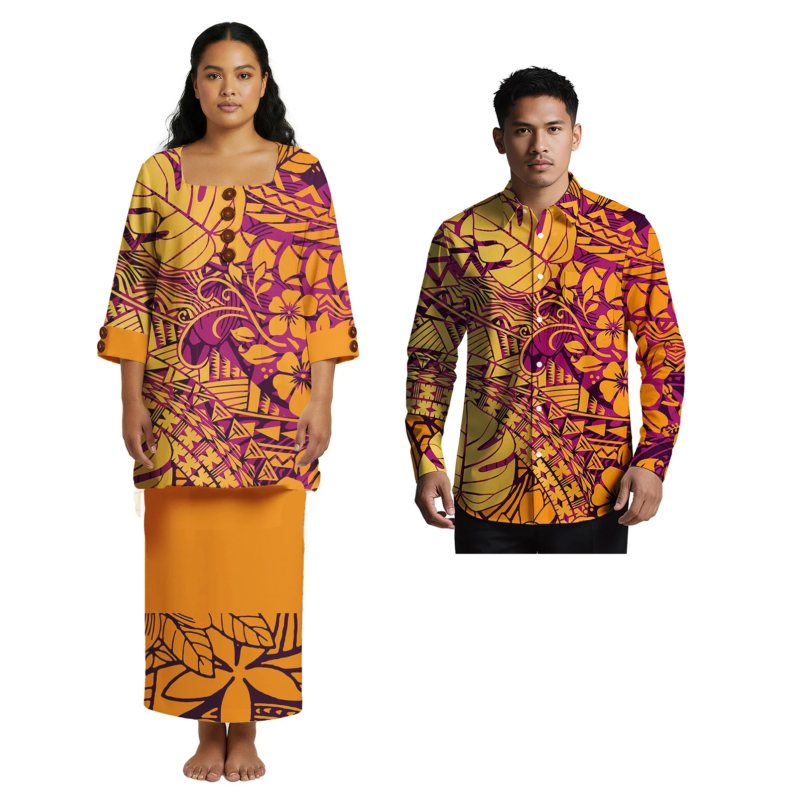 مريحة مخصص 2 قطعة مجموعة الملابس هاواي النساء Puletasi 2 قطعة فستان ساموا الرجال ألوها قميص بولينيزيا أنيقة زوجين دعوى