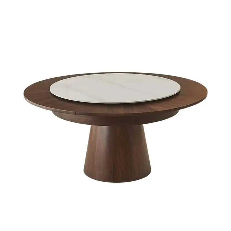 Slate rotating telescopic round dining table variable size round dining table walnut retro