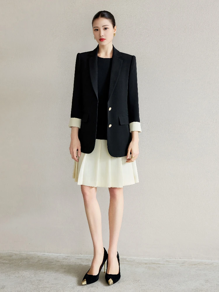 

Костюм женский Qian Beibei: пиджак и юбка, комплект из двух предметов, контрастные цвета, деловой стиль, ранняя осень