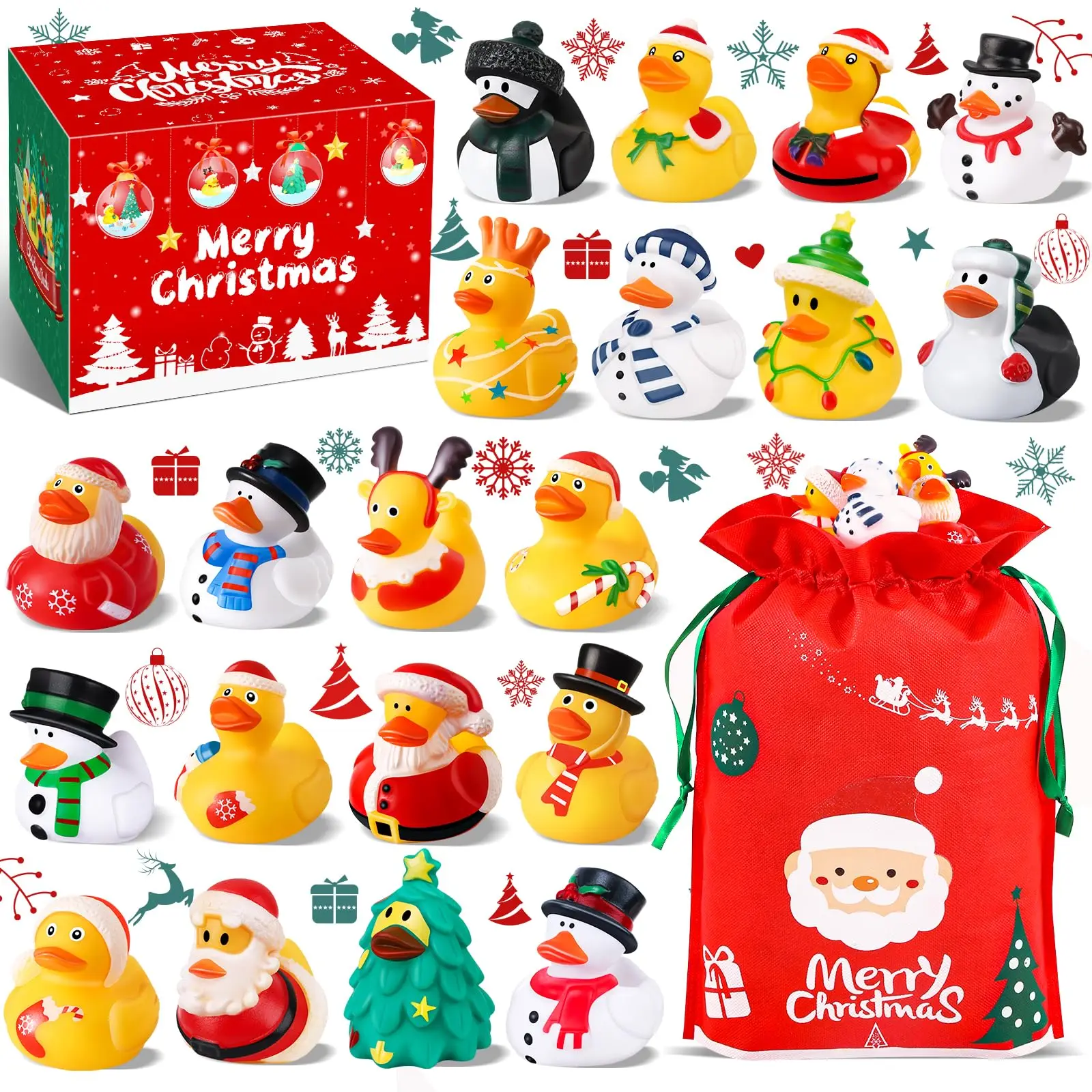 24Pack Christmas Rubber Ducks in Bulk with Bag, Christmas Jeep Ducks for Ducking, Christmas Goodie Bag Stuffers, Baby Birthday