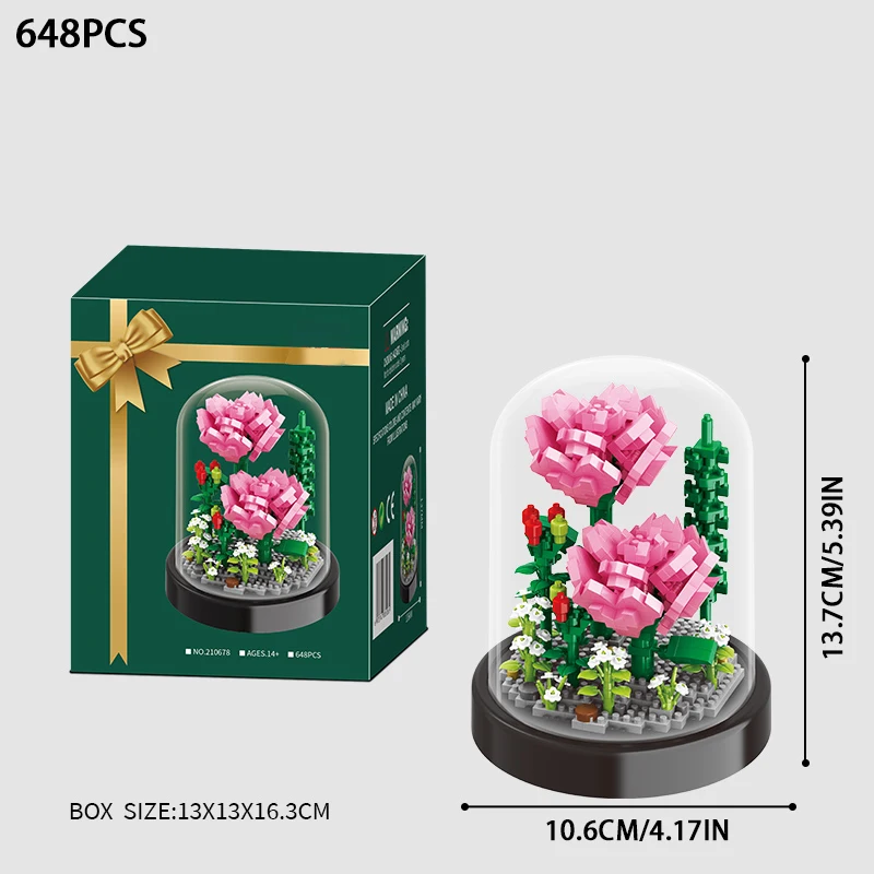 Flower DIY Rose and Chrysanthemum Potted Bouquet Home Decoration 3D Model Flower Block Girl  Boy Gift Building Blocks For Kids