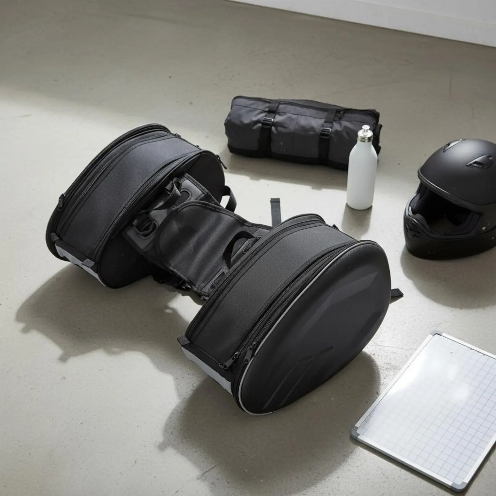 

2 Pieces Motorcycle Saddlebags Large Capacity Expandable Motorcycle Panniers Waterproof Helmet Carrier Universal Fit