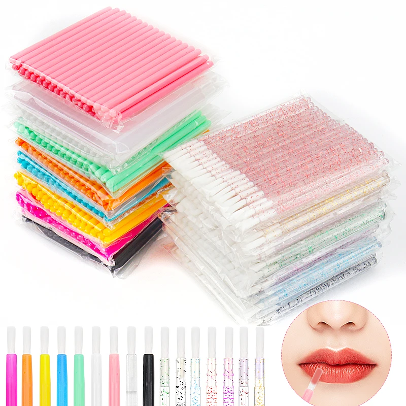 50 Pcs Disposable Crystal Nylon Fiber Lip Brush Lipstick Clean Gloss Brushes Lip Applicators Cosmetic Female Makeup Tools