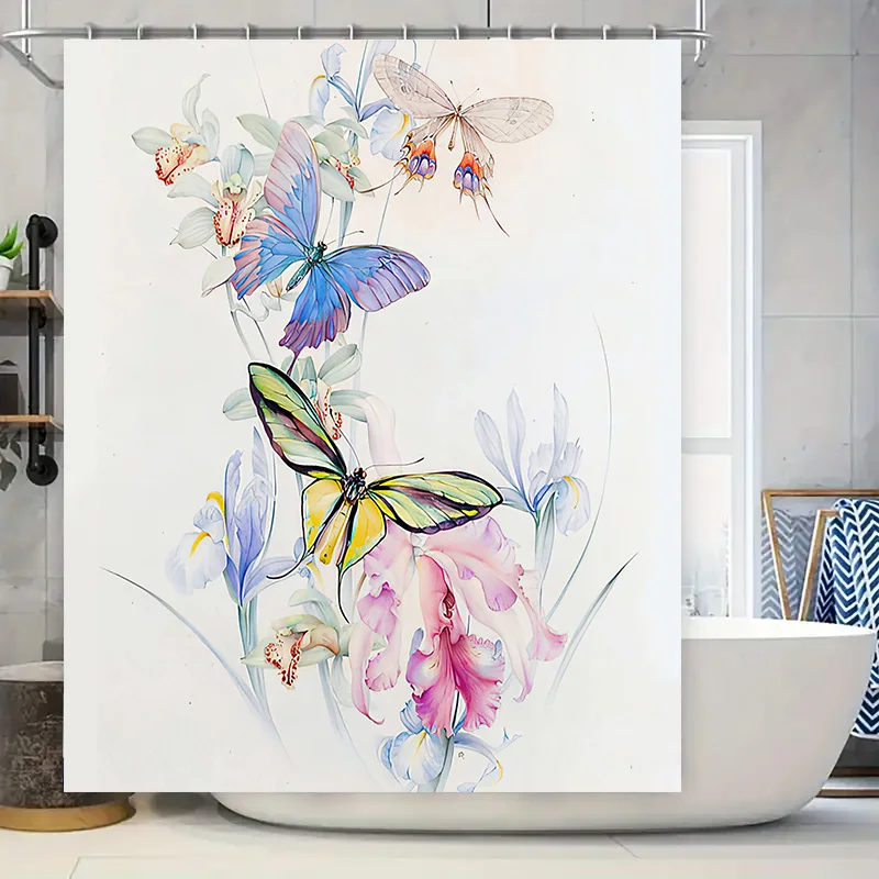 

Занавеска для душа с бабочкой и цветочным принтом, декор для ванной комнаты, водонепроницаемая ткань с принтом, украшение для дома, покрытие на окно, белый Размер: 180X240 см