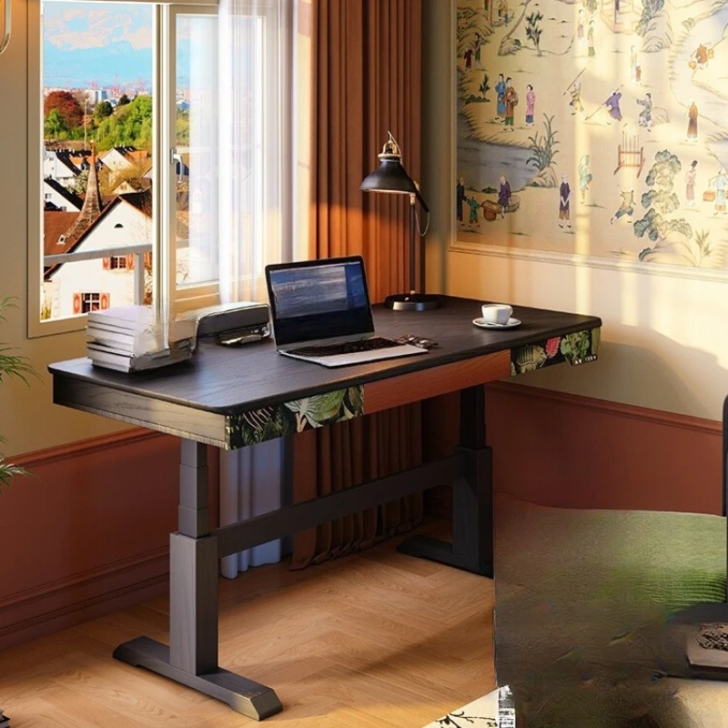 

Electric lifting table French retro home solid wood desk antique computer study table workbench
