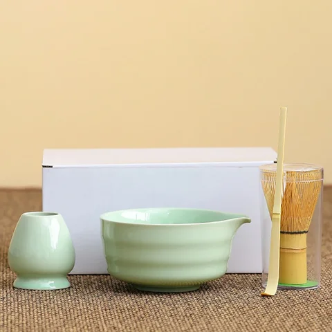 4 Pcs Matcha Set - Japanese Tea Set Includes Matcha Bowl with Spout, Matcha Whisk Holder Ceramic Matcha Kit for Tea Lovers