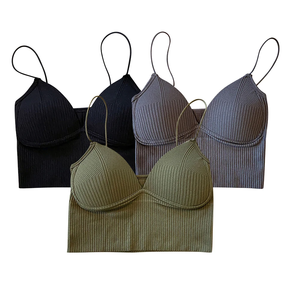 Feminine Deep V-Neck Knitted Vest Built-in Bra Top Women Solid Color Summer Comfortable Stylish Casual Wear Underwears