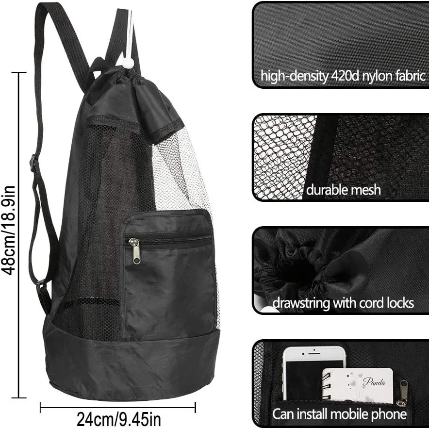 Large Capacity Kids Toy Storage Pouch Tote Bag Foldable Beach Mesh Bag Travel Beach Organizer Portable Net Storage Backpack