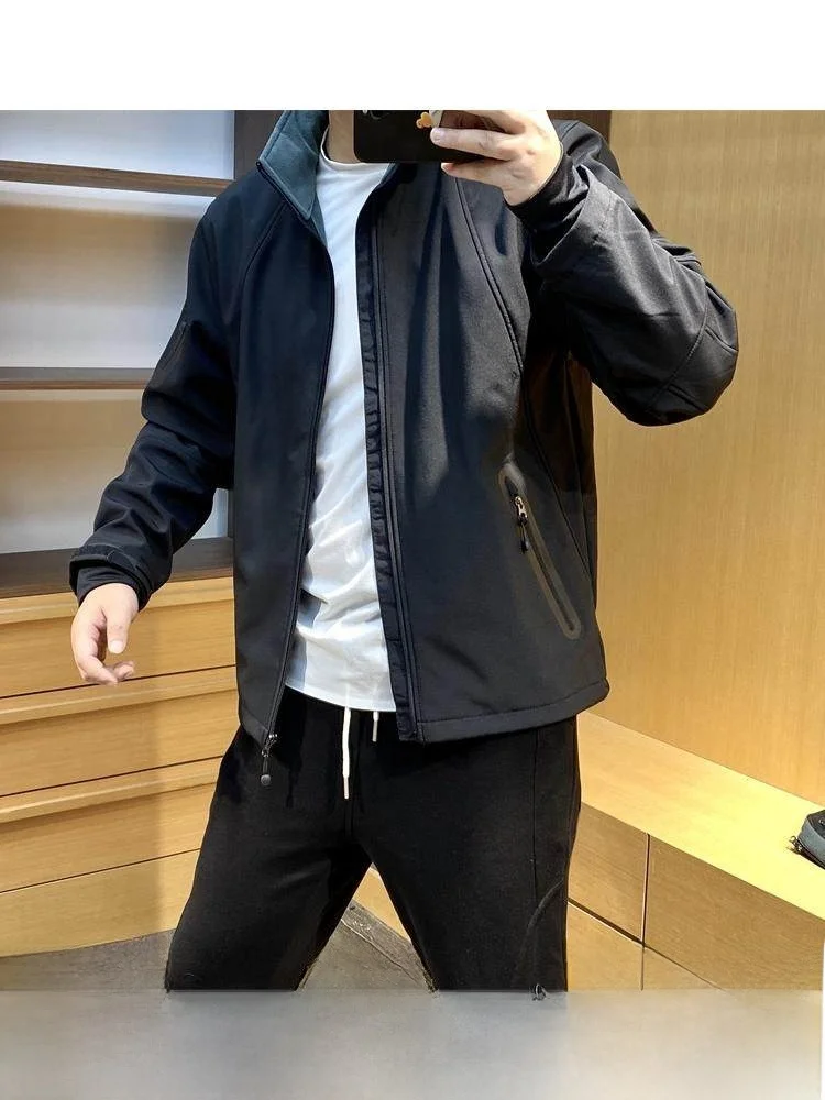 

Profional Outdoor Men's Fce Lined Detachable Hood Soft ell Windproof Waterproof Jaet Autumn Winter Stand Fit Jaet