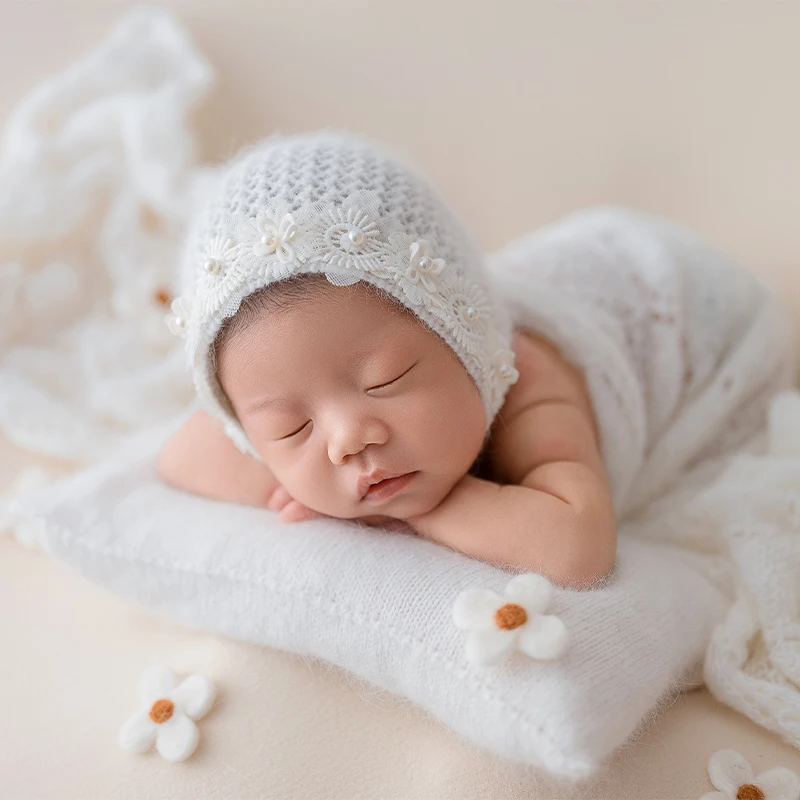 قبعة أطفال محبوكة لطيفة لحديثي الولادة، قبعة أطفال مرنة قابلة للتمدد ناعمة للتصوير الفوتوغرافي لحديثي الولادة، التعميد، استحمام الطفل #5