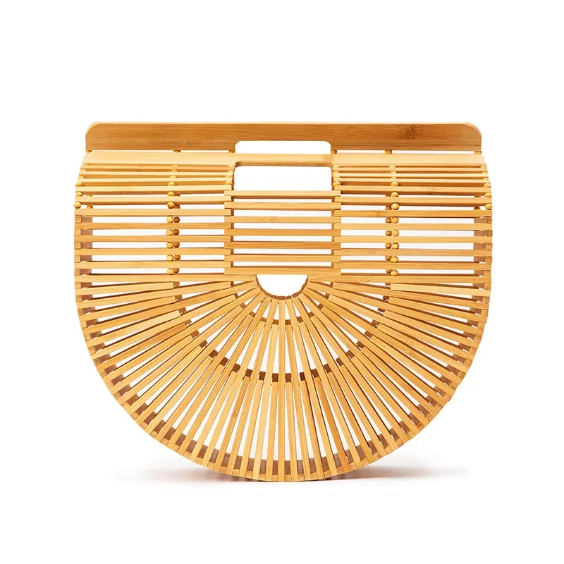 Semicircle Bamboo Crossbody Shoulder Bags with Handle for Women 2023 Summer Branded Luxury Beach Handbags Fashion Weave Tote Bag