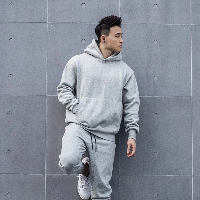 Men's Pullover Athletic Hoodie Fashion Muscle Fit Gym Loose Solid Color Winter Sports Sweatshirt