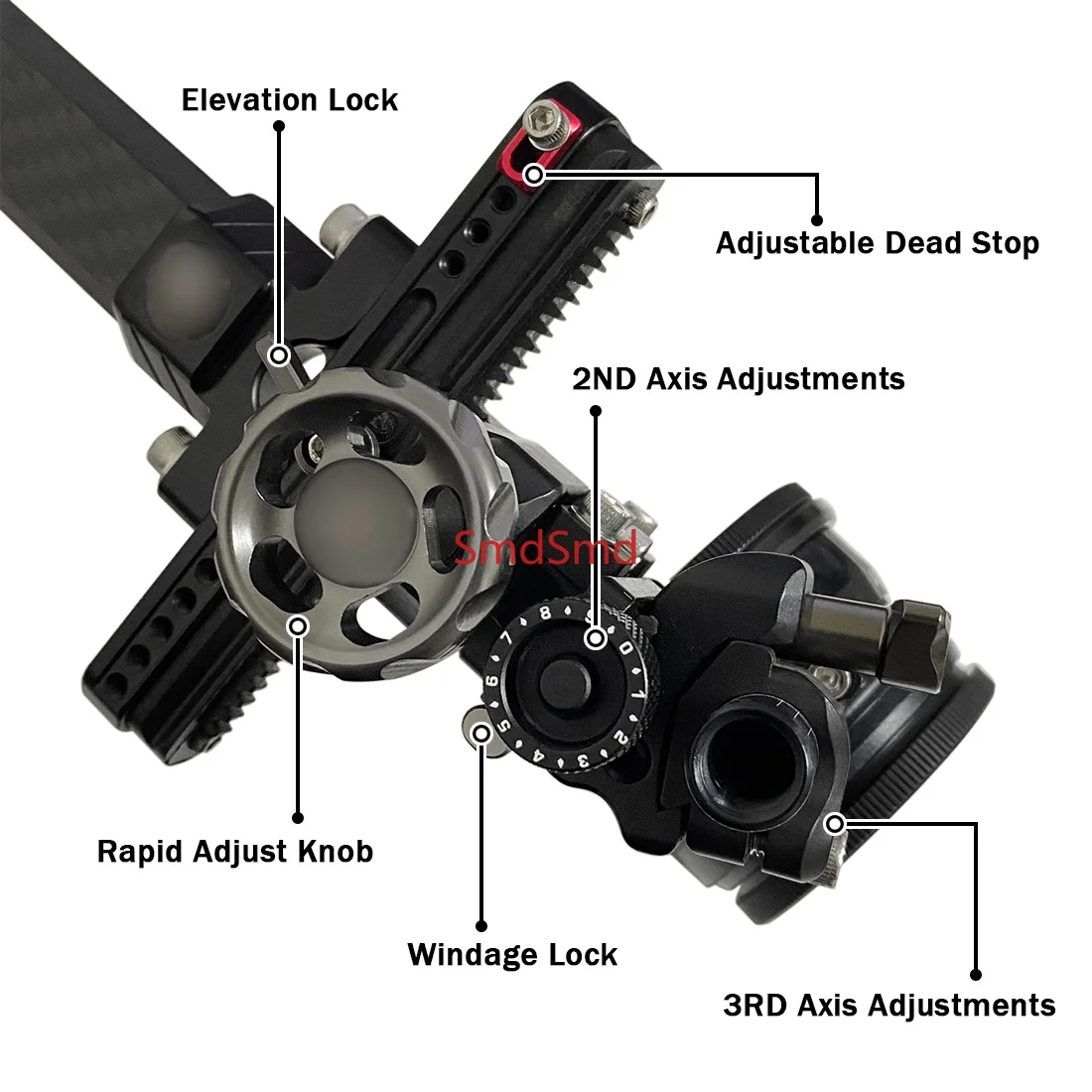 High Accuracy 5 Pin Compound Bow Sight 6 Inch Carbon Fibre Extension Rod Ambidextrous Design For Hunting Shooting Target Archery