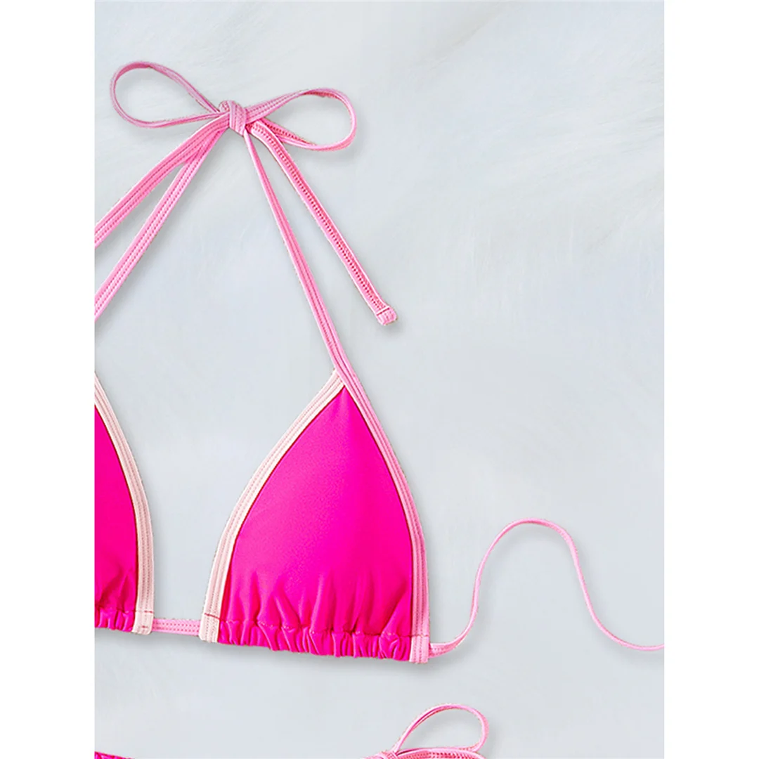 Halterneck-Bikini mit Trägern, Damen-Badebekleidung, zweiteiliger Bikini-Set, hoch geschnittene Beine, gepolsterter Badeanzug, Badebekleidung, Modell V8275. – Detail 5