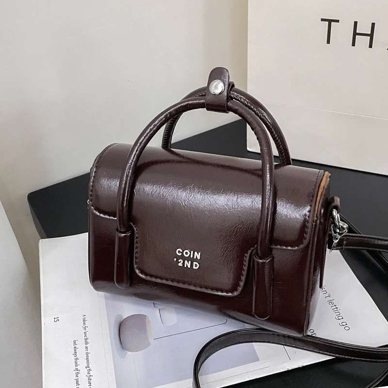 

Vintage Korean Casual Black Coffee Handbag Versatile Pu Leather Small Shoulder Crossbody Bag Lady Zipper Purse Phone Bag