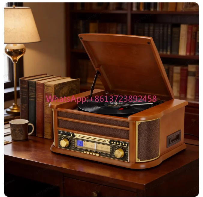Vinyl Record Player Vintage Turntable Bluetooth-compatible CD&Cassette Player Speaker AM/FM Radio USB Recorder