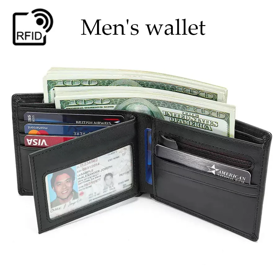

Классический стильный RFID противоугонный кошелек из натуральной кожи, мужские кошельки, короткий мужской кошелек с держателем для карт, мужской модный кошелек высокого качества