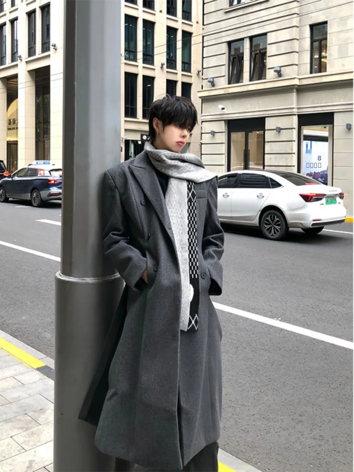 

Korean Hepburn Sle Men's Woolen Coat Knee-Length Overcoat Ele Autumn Winter Faionable Tweed Jaet Loose Fit Long Sve